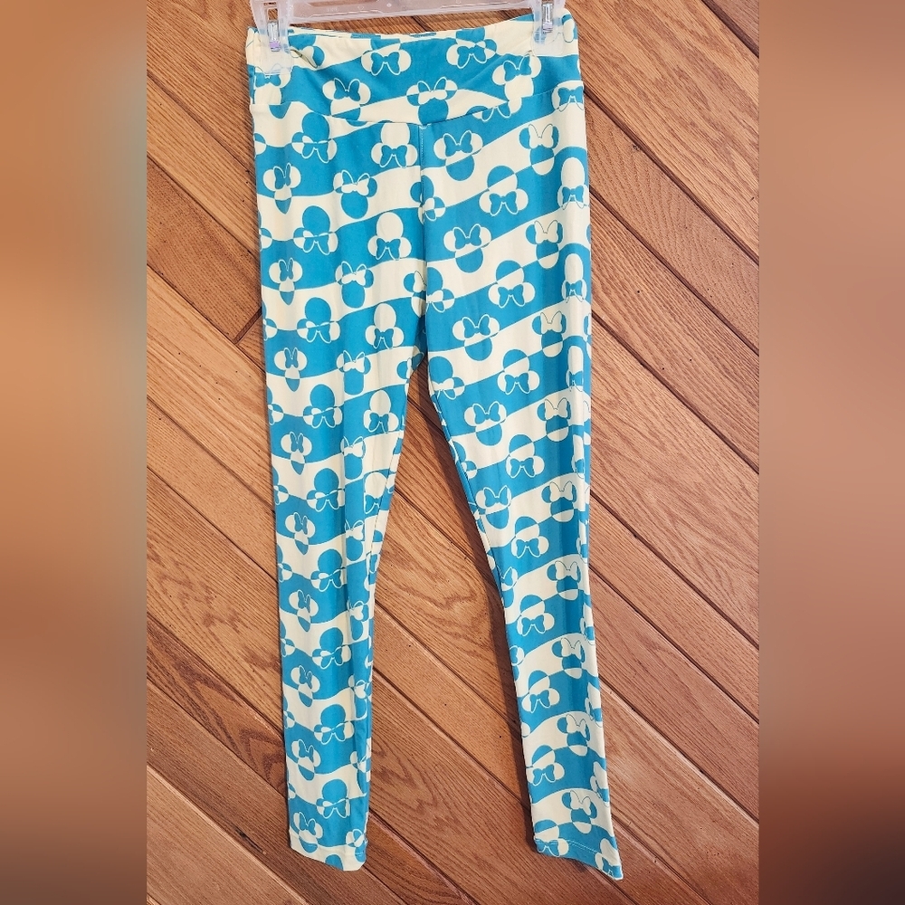 Lularoe Light Blue And Off White Minnie Mouse Print One Size Fits All Leggings